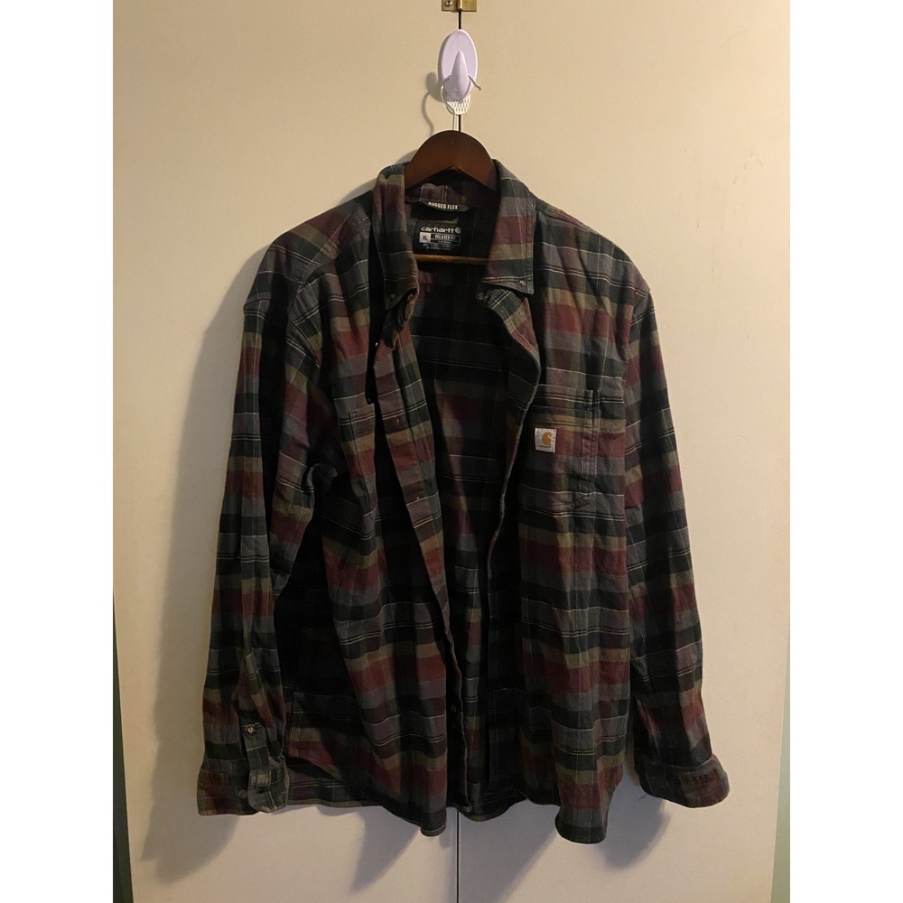 Carhartt Shirt Mens XL Red Rugged Flex Flannel Relaxed Fit Plaid Long Sleeve